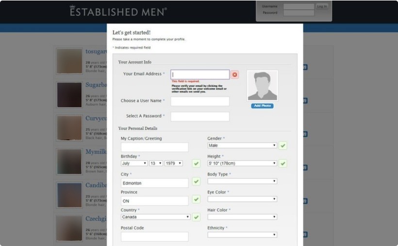 Profile registration on Established man