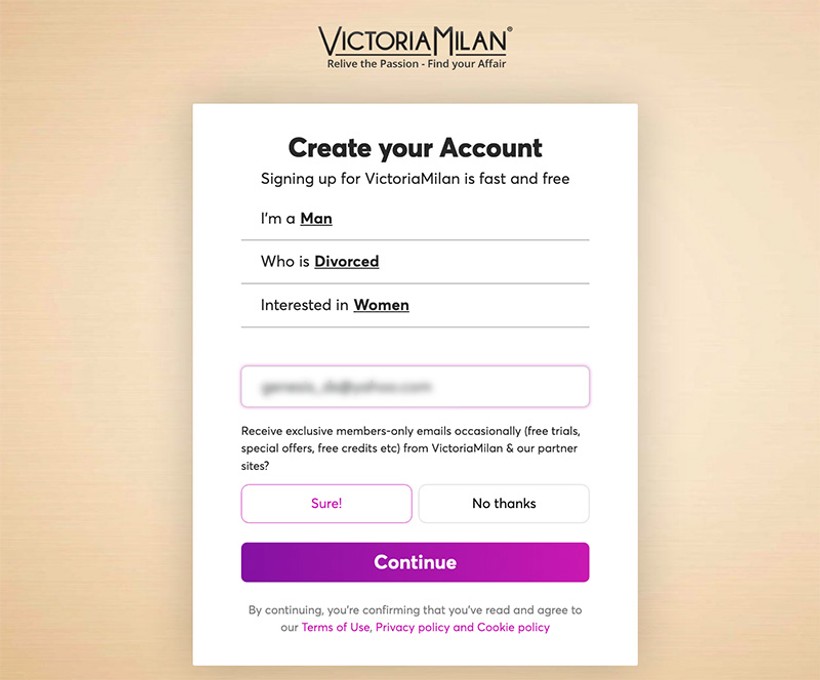 VictoriaMilan registration