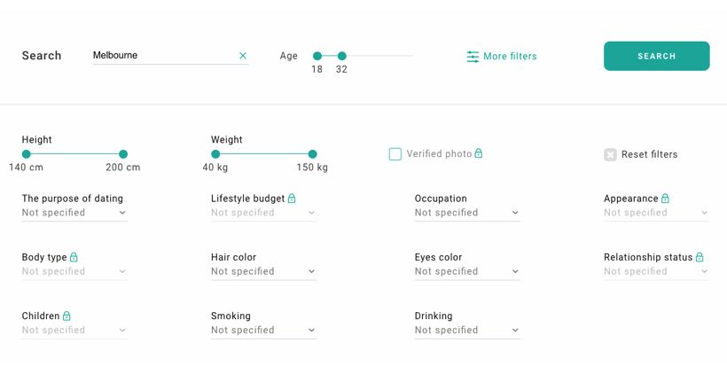 EmilyDates filters and search