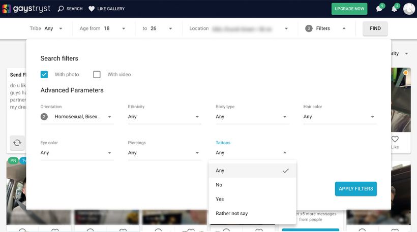 gaystryst search filters